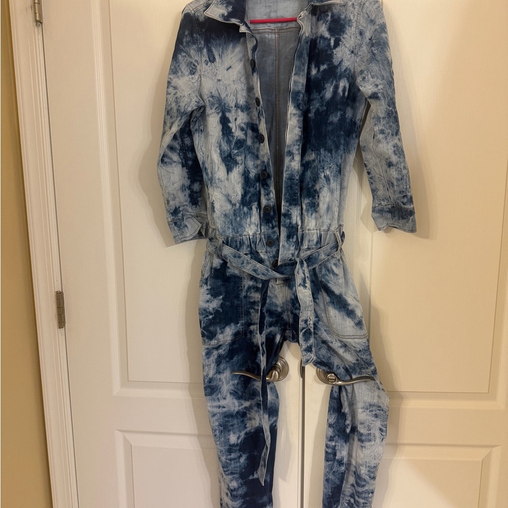 Gabrielle Union Light Blue Denim Stonewash belted Jumpsuit
